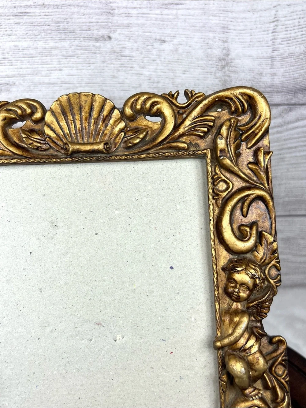 Vintage Gold Cherub Picture Frame Rococo Baroque Shell Filigree Angel 90s